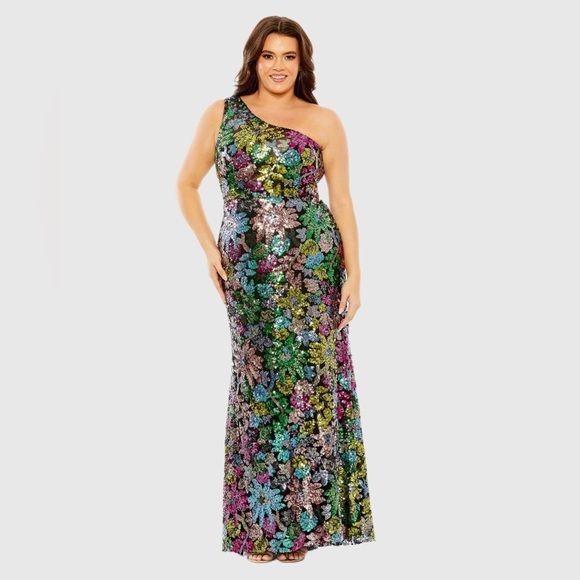 Mac Duggal 68545 NWT One Shoulder Floral Sequin Gown - Picture 1 of 7